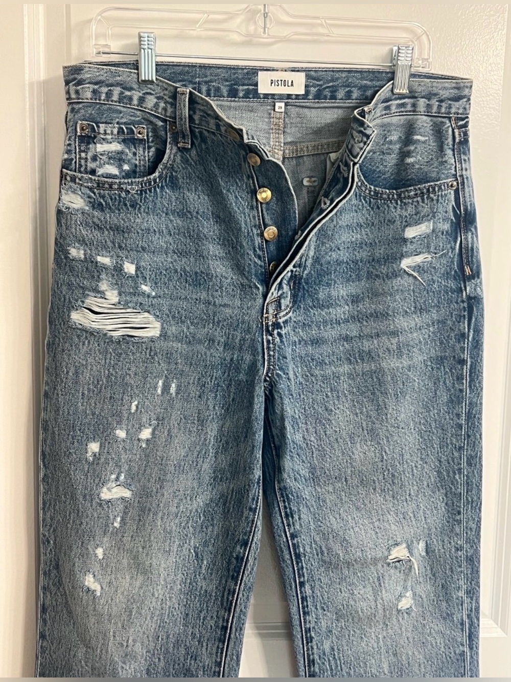 Pistola Cassie High Rise Straight Crop Distressed Jeans Size 29 - Picture 4 of 6